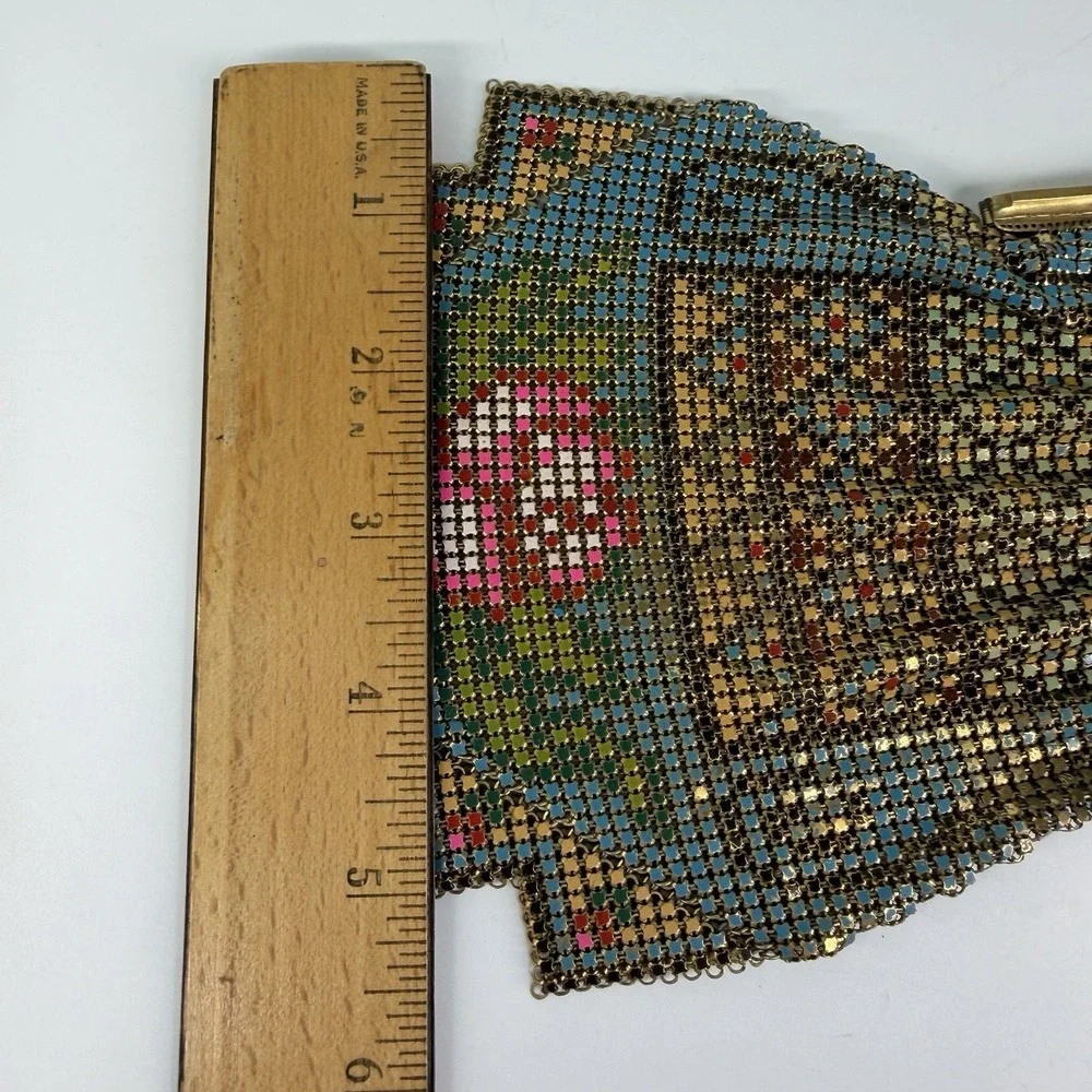 Antique 1920's Whiting & Davis Art Deco Metal Mesh Bag Purse USA Flapper Floral